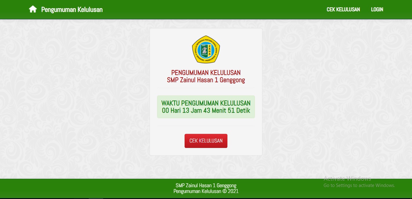 PENGUMUMAN KELULUSAN SMP PLUS ZAINUL HASAN 1 GENGGONG Tahun Pelajaran 2020-2021