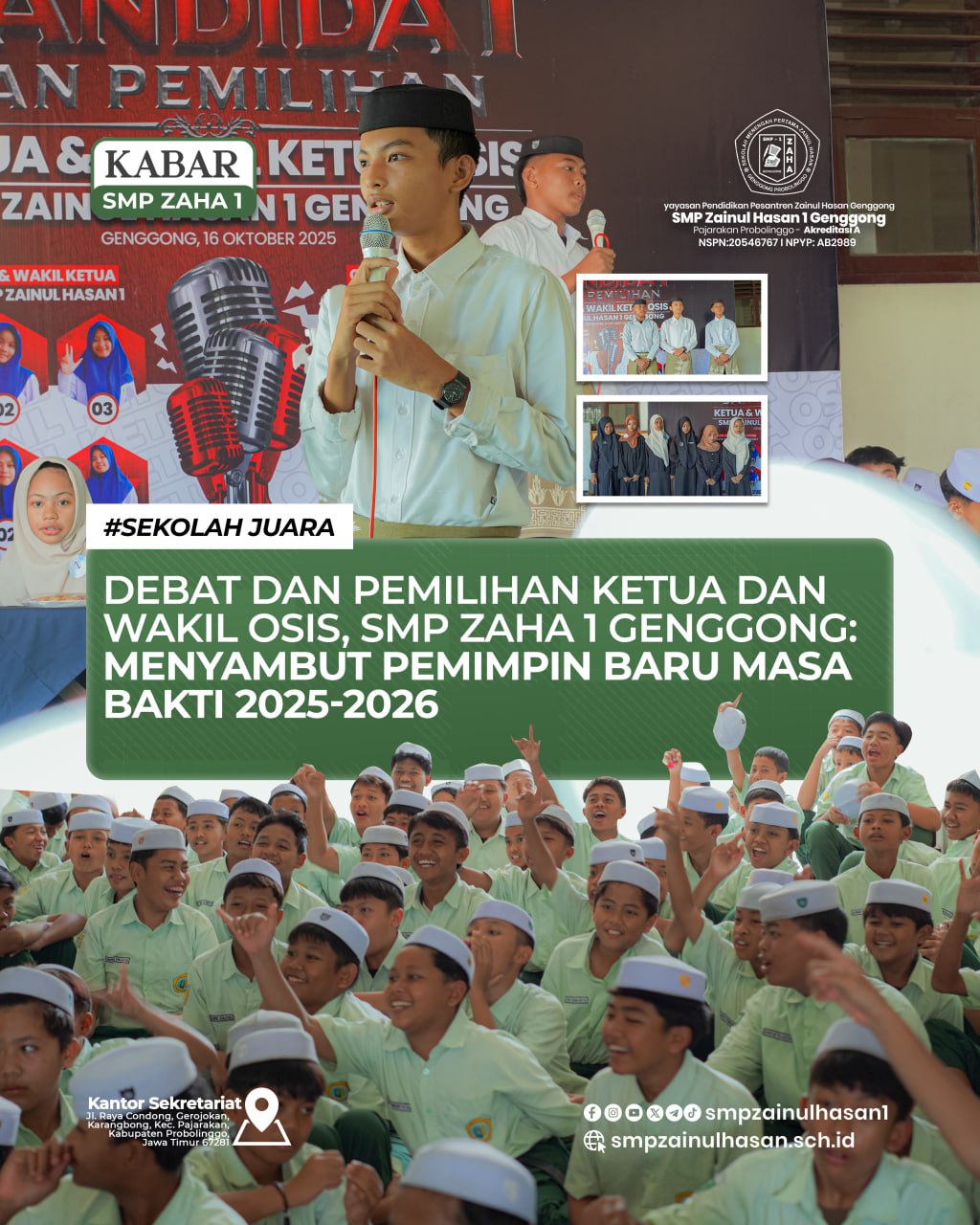 Debat dan Pemilihan Ketua dan Wakil OSIS, SMP ZAHA 1 Genggong: Menyambut Pemimpin Baru Masa Bakti 2025-2026